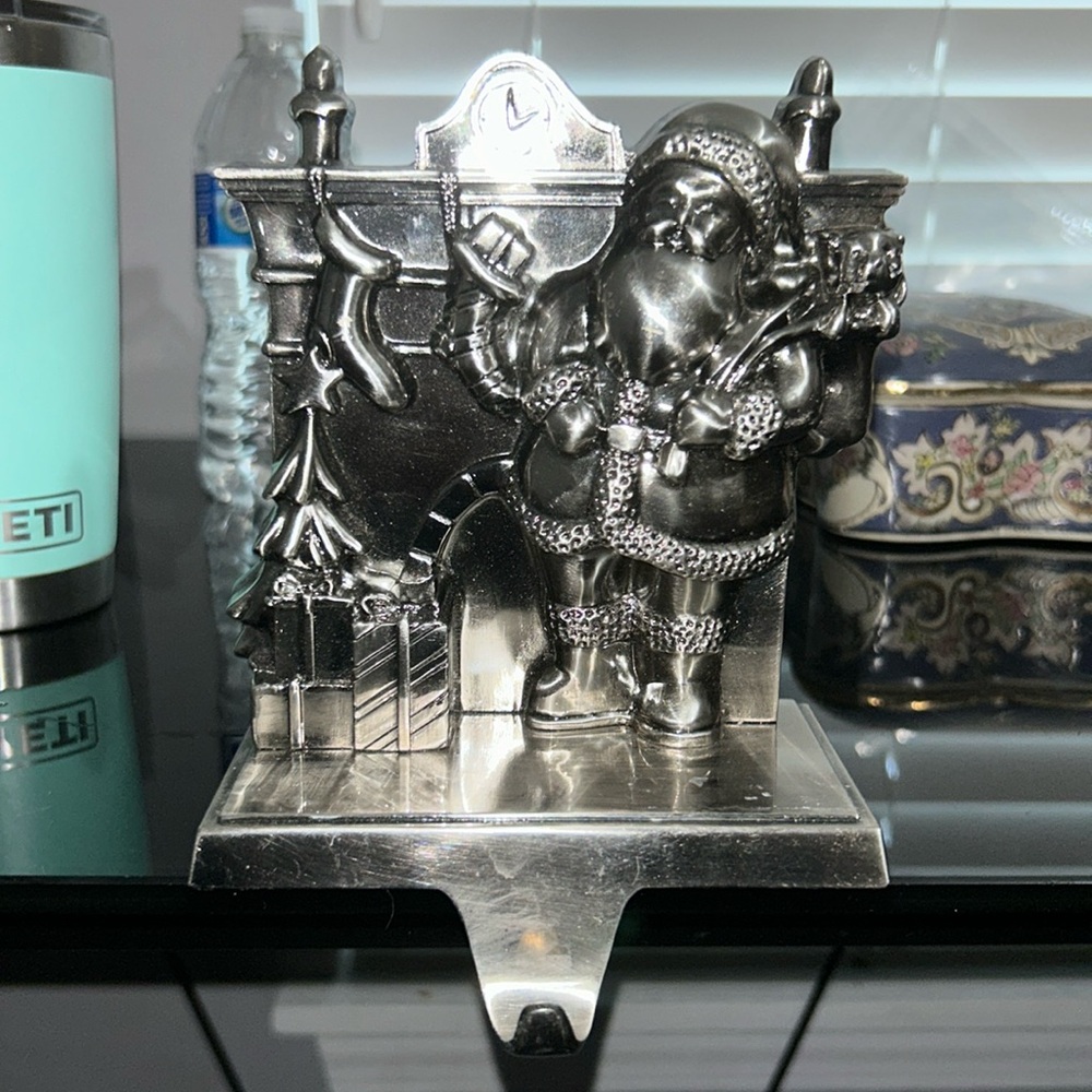 Silver Nostalgic Santa Sleigh Stocking Holder Christmas